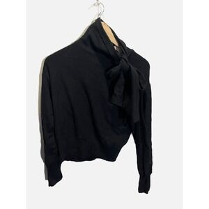 Anthropologie The Good Friends Sweater Womens S Black Bow Tie Neck Wool Cashmere